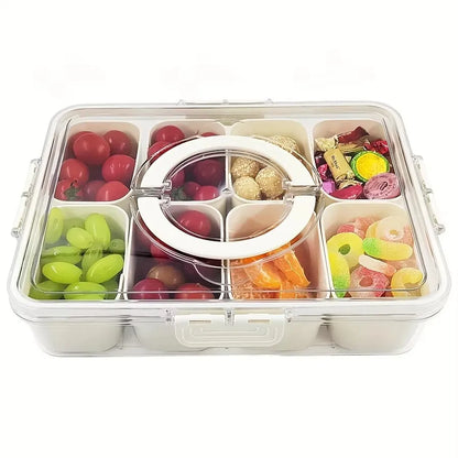 8-Section Portable Food Container with Lidded Compartments for Snacks, Fruits, Nuts - Refrigerator Storage Organizer