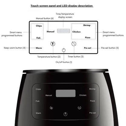 4.8 QT Large Capacity Multifunctional Fully Automatic Digital Air Fryer with Touch Screen, Multiple Preset Cooking Modes, Adjustable Temperature and Timer, Nonstick Detachable Basket for Less-Oil Healthy Cooking of Fries, Chi
