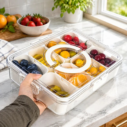 8-Section Portable Food Container with Lidded Compartments for Snacks, Fruits, Nuts - Refrigerator Storage Organizer
