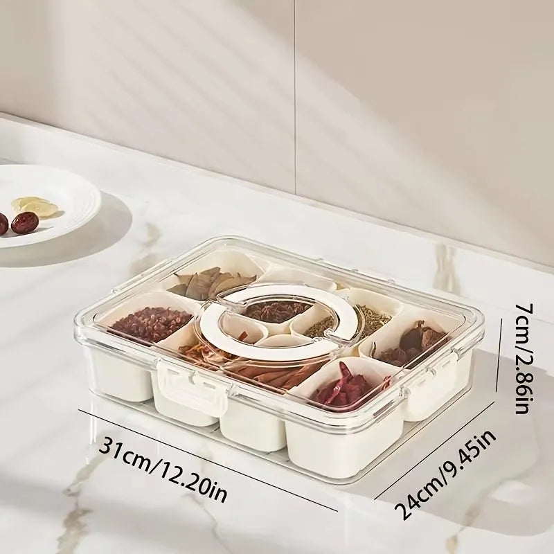 8-Section Portable Food Container with Lidded Compartments for Snacks, Fruits, Nuts - Refrigerator Storage Organizer