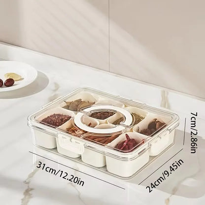 8-Section Portable Food Container with Lidded Compartments for Snacks, Fruits, Nuts - Refrigerator Storage Organizer