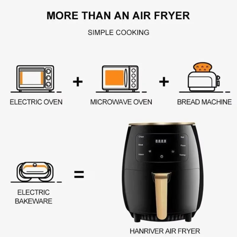 4.8 QT Large Capacity Multifunctional Fully Automatic Digital Air Fryer with Touch Screen, Multiple Preset Cooking Modes, Adjustable Temperature and Timer, Nonstick Detachable Basket for Less-Oil Healthy Cooking of Fries, Chi