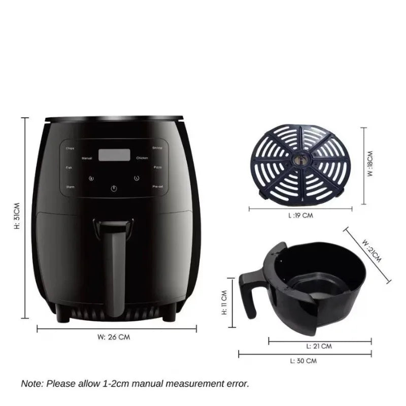 4.8 QT Large Capacity Multifunctional Fully Automatic Digital Air Fryer with Touch Screen, Multiple Preset Cooking Modes, Adjustable Temperature and Timer, Nonstick Detachable Basket for Less-Oil Healthy Cooking of Fries, Chi